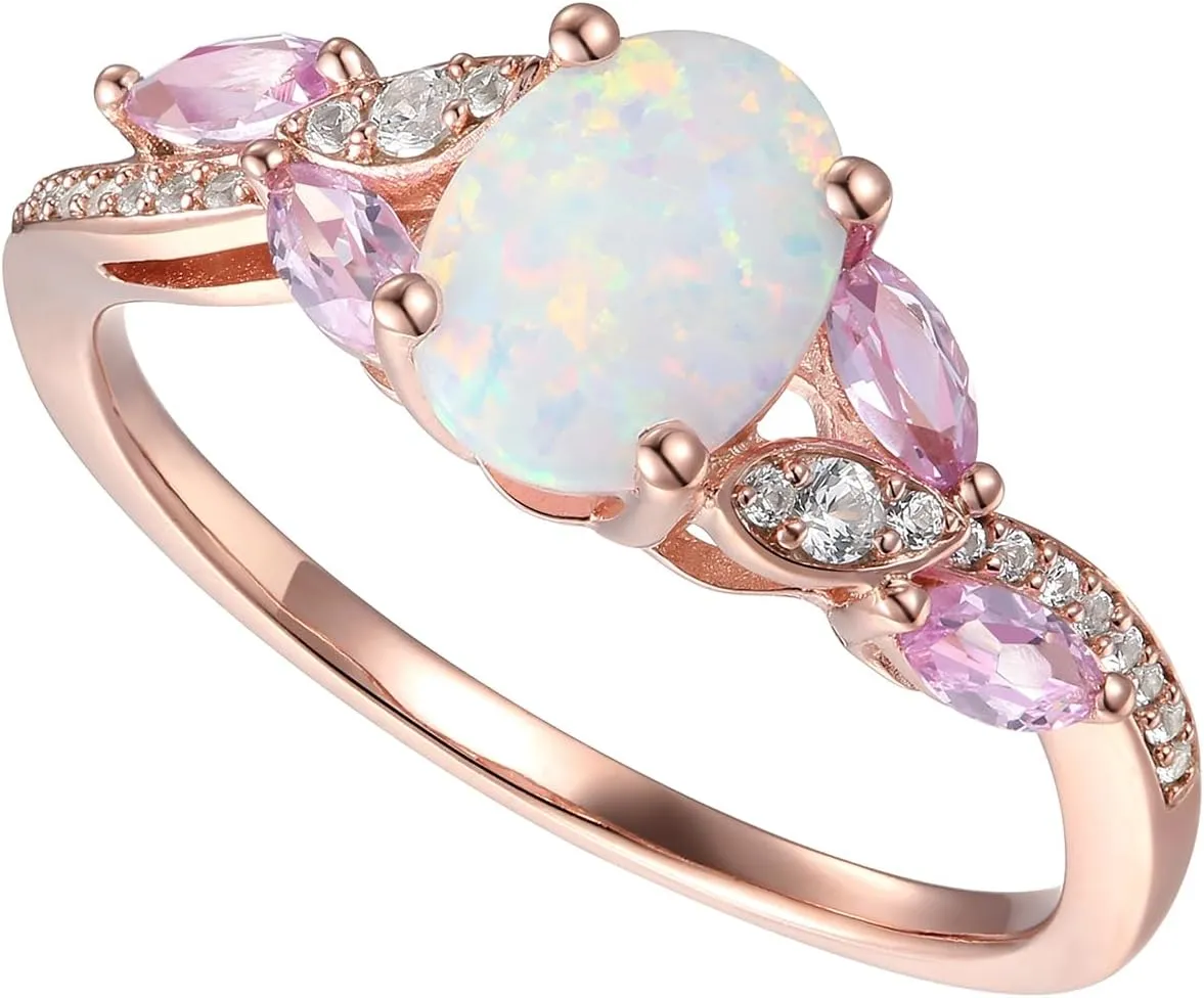 14K Rose Gold over Sterling Silver Lab Created Opal Ring