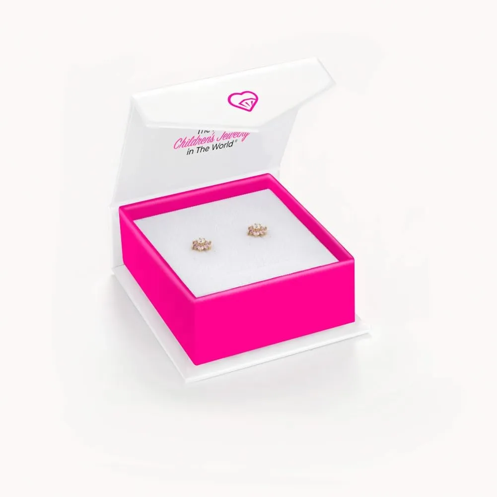 14k Yellow Gold Colorful Cubic Zirconia Flower Studs - Screw Back Earrings for Toddlers & Little Girls - Casual & Sparkly Flower Earrings for Children