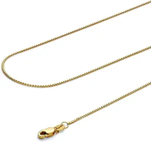 14k Yellow OR White OR Rose Gold Solid 1mm Box Link Chain Necklace with Lobster Claw Clasp, Ideal GIfts for Women or Men