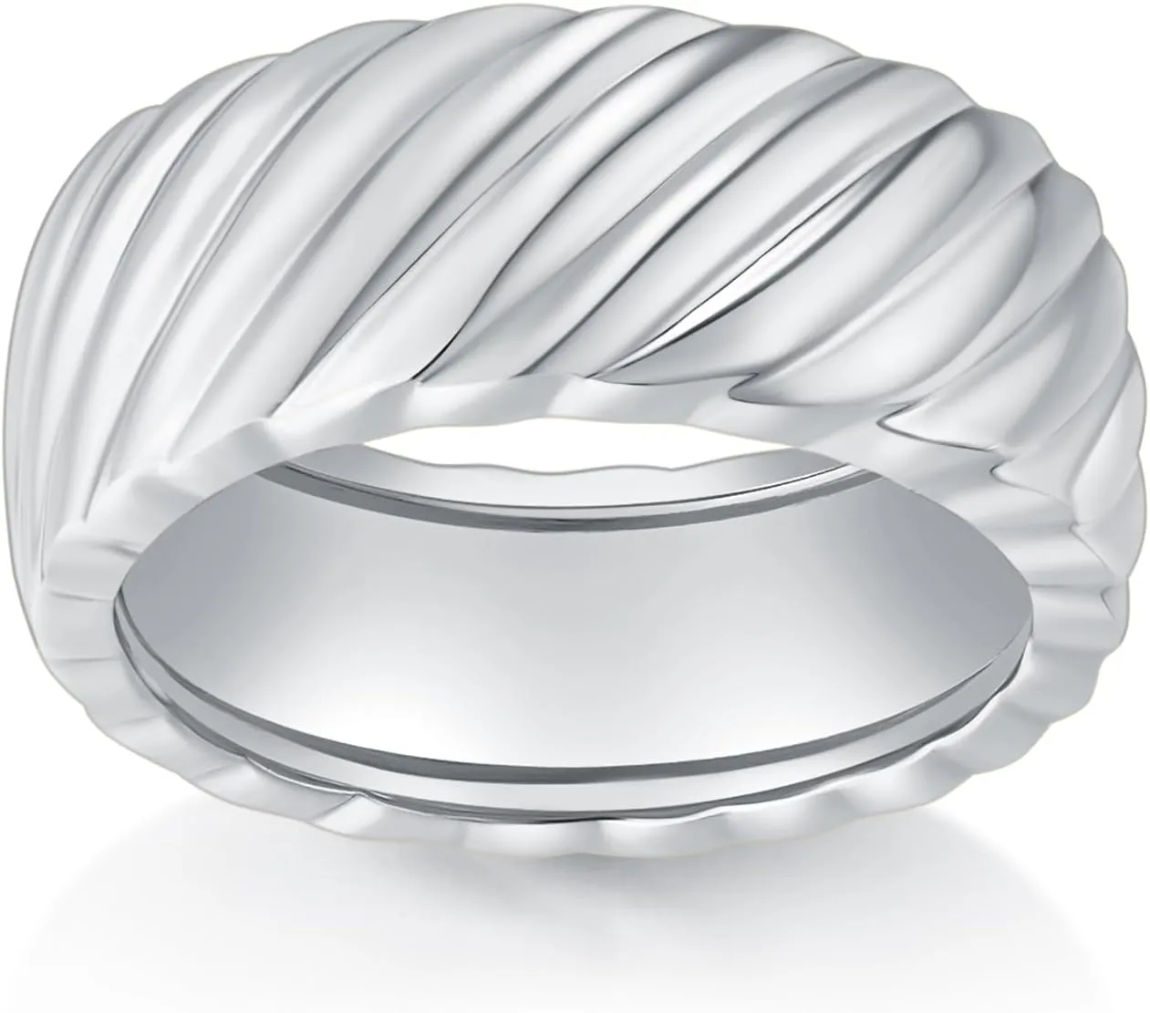 14K/18K Yellow/White Gold Chunky Croissant Ring for Women | Bold Twisted Braided Design | Gold Plated Dome Statement Ring | Trendy Chunky Signet Ring | Size Options Available (Gold, Size 4-12)