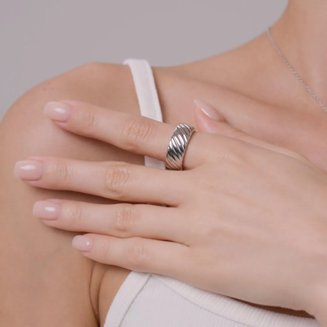 14K/18K Yellow/White Gold Chunky Croissant Ring for Women | Bold Twisted Braided Design | Gold Plated Dome Statement Ring | Trendy Chunky Signet Ring | Size Options Available (Gold, Size 4-12)