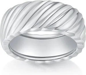 14K/18K Yellow/White Gold Chunky Croissant Ring for Women | Bold Twisted Braided Design | Gold Plated Dome Statement Ring | Trendy Chunky Signet Ring | Size Options Available (Gold, Size 4-12)