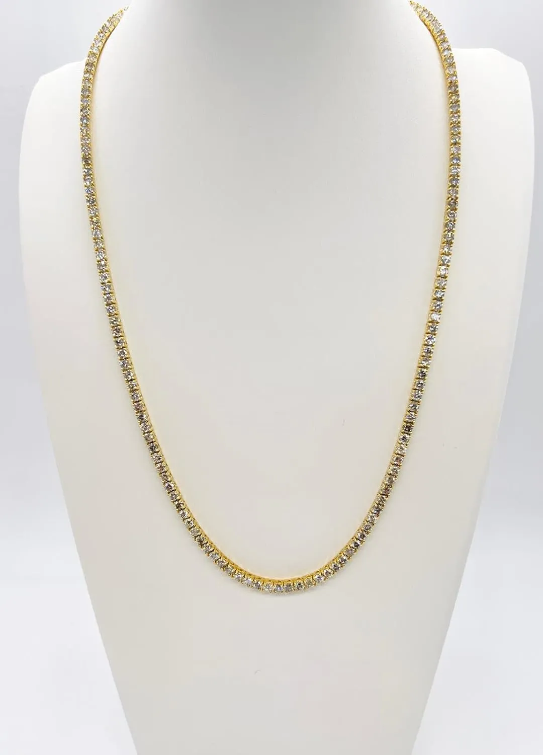 15.30 Carats Natural Diamond Tennis Necklace in 14K Yellow Gold 20"