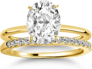 1.5CT Oval Cut Engagement Ring Set,14K Yellow Gold Plated 925 Sterling Silver CZ Bridal Wedding Ring Set