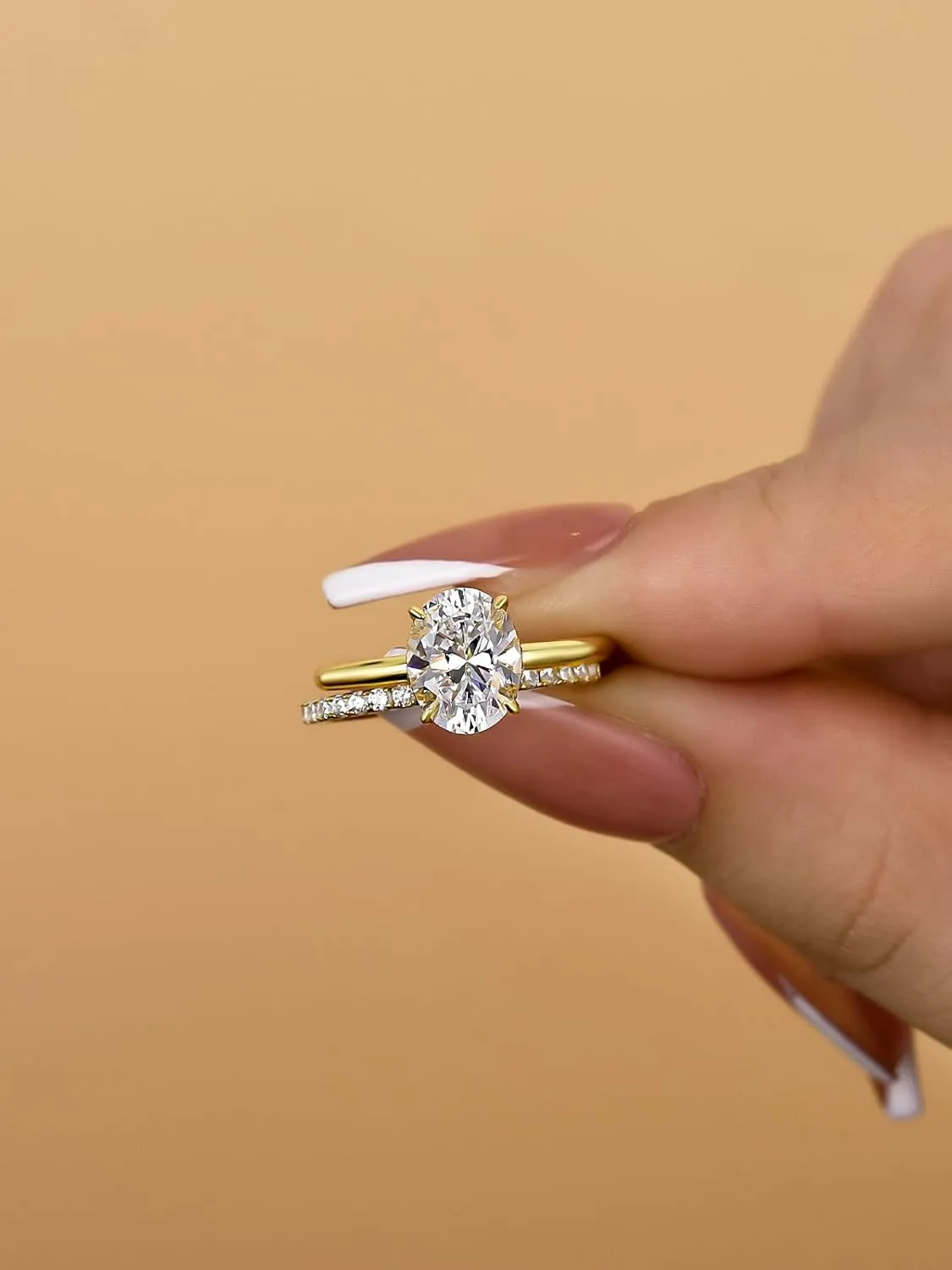 1.5CT Oval Cut Engagement Ring Set,14K Yellow Gold Plated 925 Sterling Silver CZ Bridal Wedding Ring Set