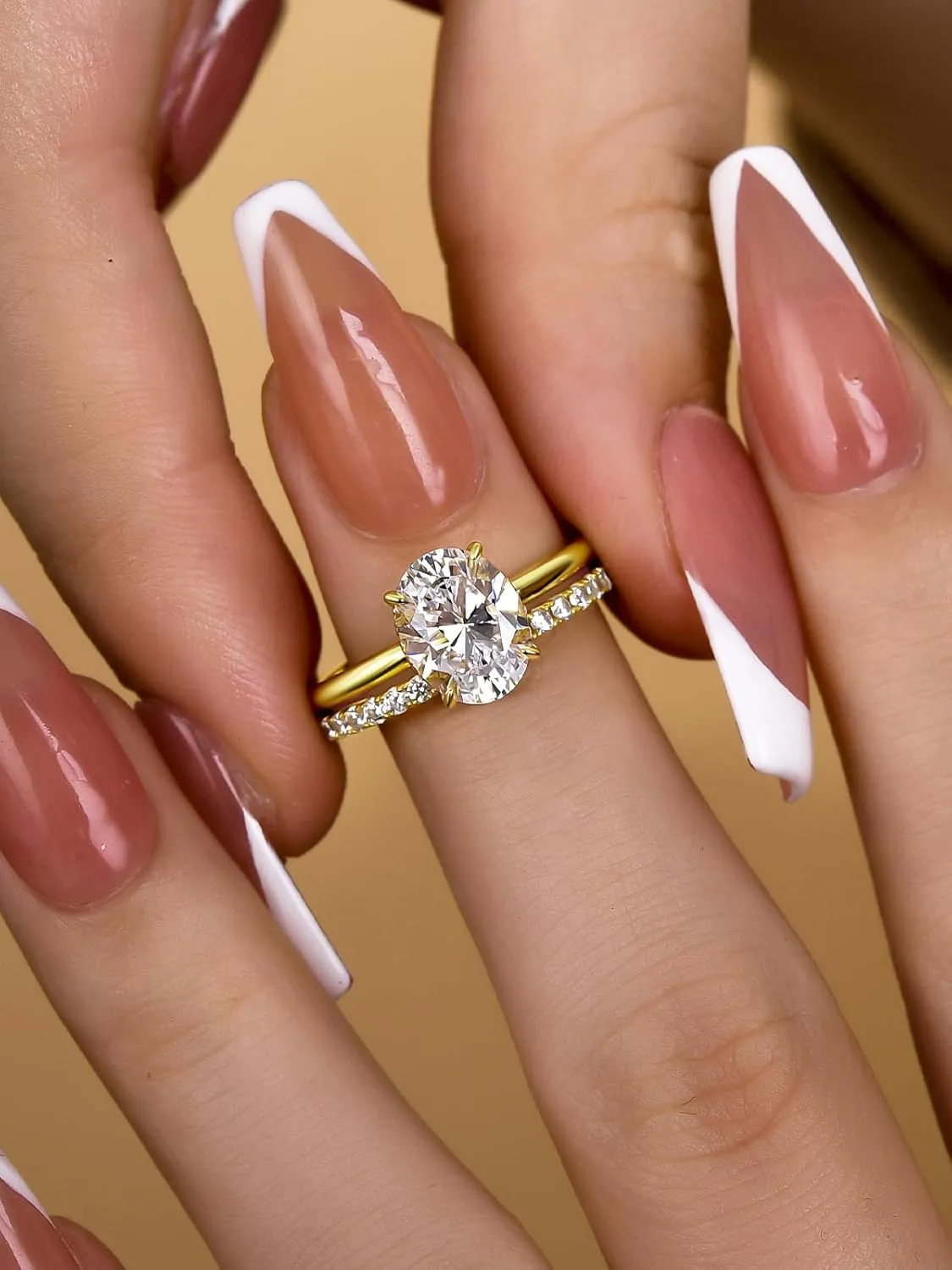 1.5CT Oval Cut Engagement Ring Set,14K Yellow Gold Plated 925 Sterling Silver CZ Bridal Wedding Ring Set