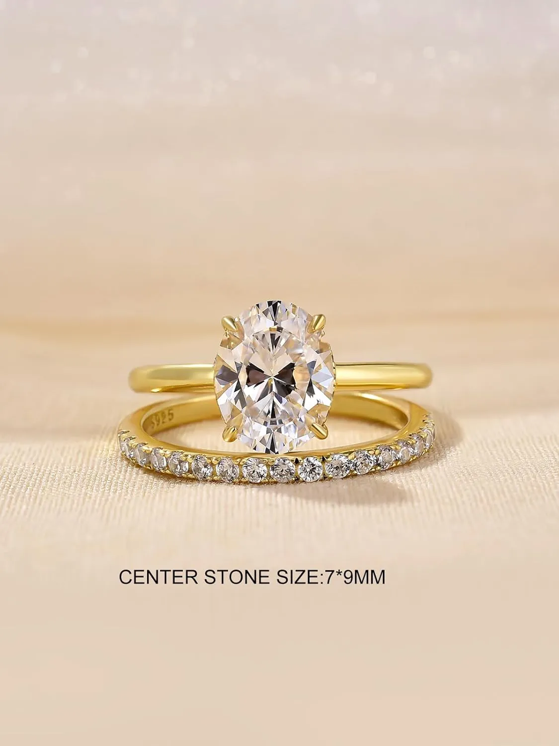 1.5CT Oval Cut Engagement Ring Set,14K Yellow Gold Plated 925 Sterling Silver CZ Bridal Wedding Ring Set