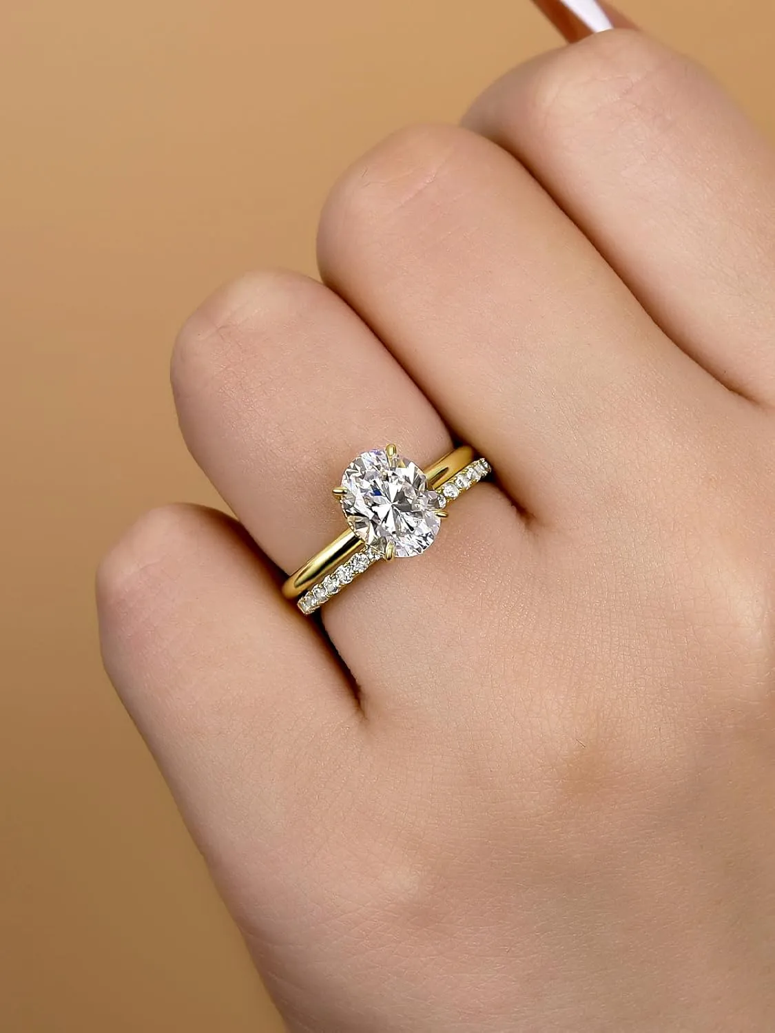 1.5CT Oval Cut Engagement Ring Set,14K Yellow Gold Plated 925 Sterling Silver CZ Bridal Wedding Ring Set