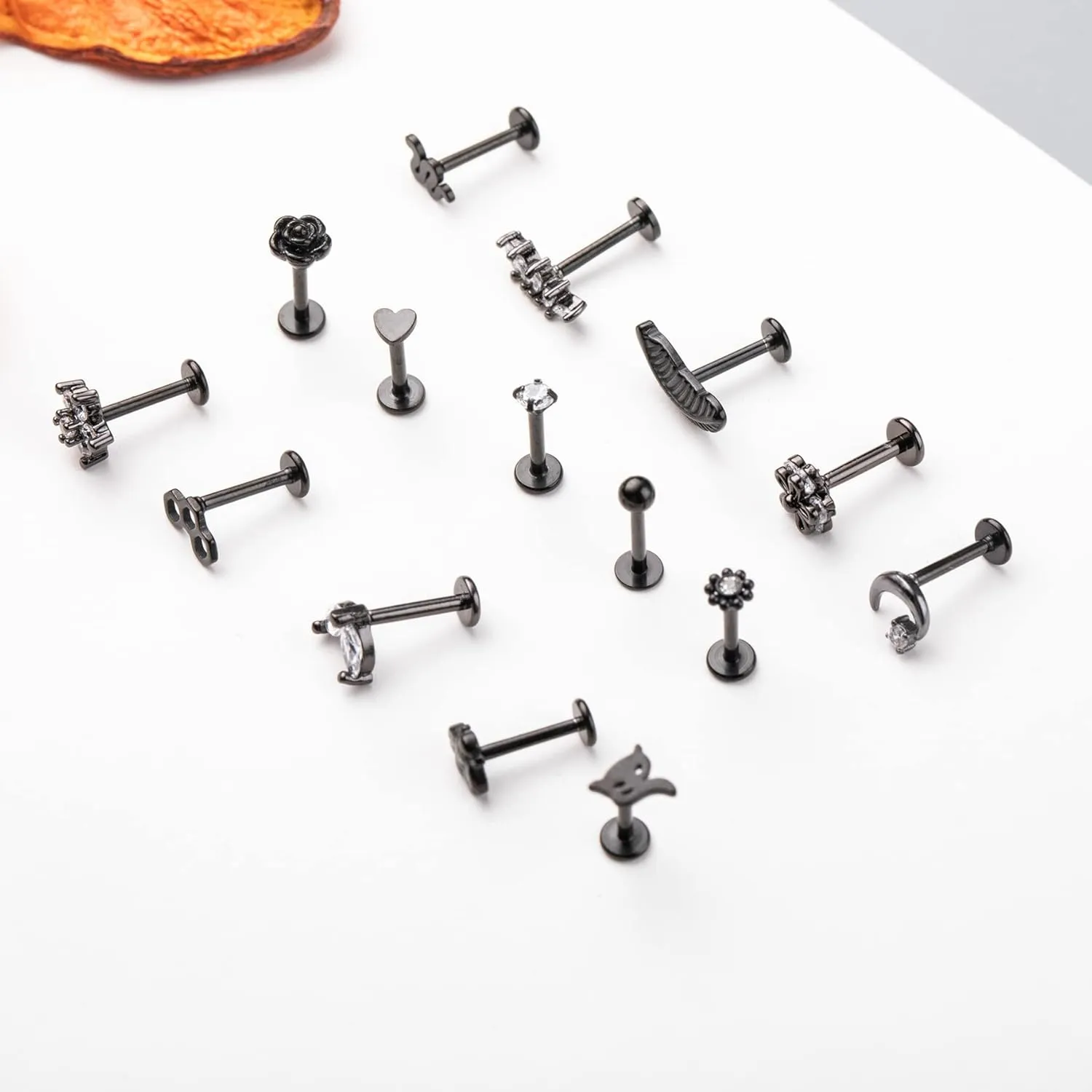 15PCS 16G 316L Stainless Steel Cartilage Earring Stud Internal Thread CZ Flower Moon Labret Studs Tragus Helix Monroe Piercing Jewelry 8MM