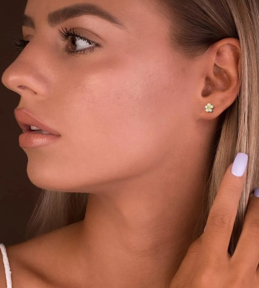 15PCS 16G 316L Stainless Steel Cartilage Earring Stud Internal Thread CZ Flower Moon Labret Studs Tragus Helix Monroe Piercing Jewelry 8MM
