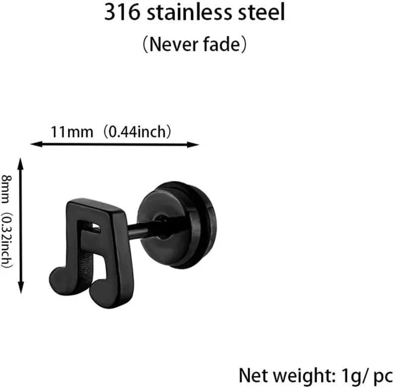 16g Music Note Tiny Small Stud Earrings for Women Men Cartilage Tragus Cute Simple Stainless Steel Screw Back Little Studs Hypoallergenic Sleeper Piercing Post Fashion Jewelry Xmas Holiday Gifts