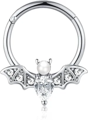 16G Septum Ring for Women Men 316L Surgical Stainless Steel Nipple Rings Cute Halloween Bat Nose Ring Seamless Hinged Segment Clicker CZ Daith Earrings Rook Helix Tragus Cartilage Piercing Jewelry