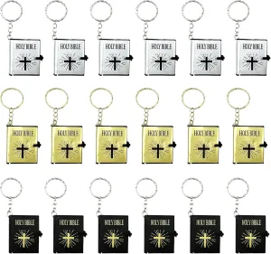 18 Pcs Mini Bible Keychain, Miniature Bible Key Chains Bulk Christian Keychain for Church Souvenir Gifts