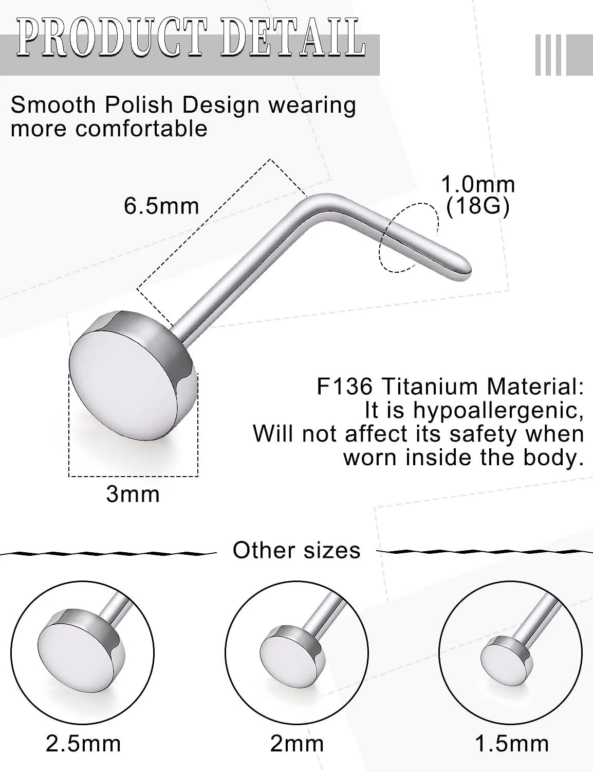 18G 20G 22G Astm F136 Titanium Nose Rings Studs Piercing Jewelry for Women Men Nose Nostril Piercing Jewelry Top Flat 1.5mm 2mm 2.5mm 3mm 4 Pair