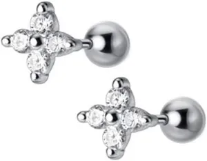 18G Cubic Zirconia Mini Flower Stud Earrings S925 Sterling Silver Fashion CZ Crystal Cartilage Ball Earring Screw Back Helix Tragus Piercing Jewelry for Women Hypoallergenic