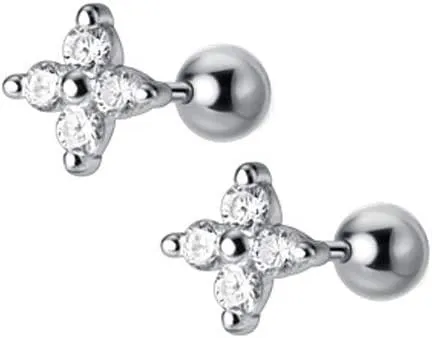 18G Cubic Zirconia Mini Flower Stud Earrings S925 Sterling Silver Fashion CZ Crystal Cartilage Ball Earring Screw Back Helix Tragus Piercing Jewelry for Women Hypoallergenic