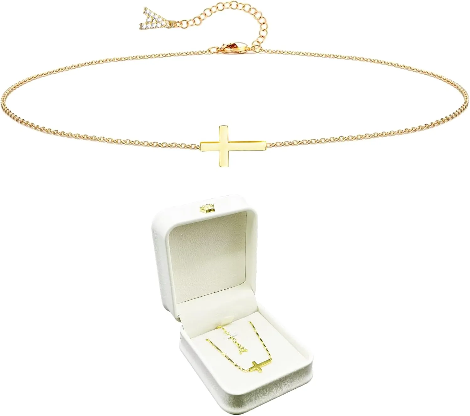 18k Gold Cross Necklace for Women with Exclusive Gemstone Letter - Best Gift for Mothers Day, Confession, Proposal, Wedding Anniversary, Birthday