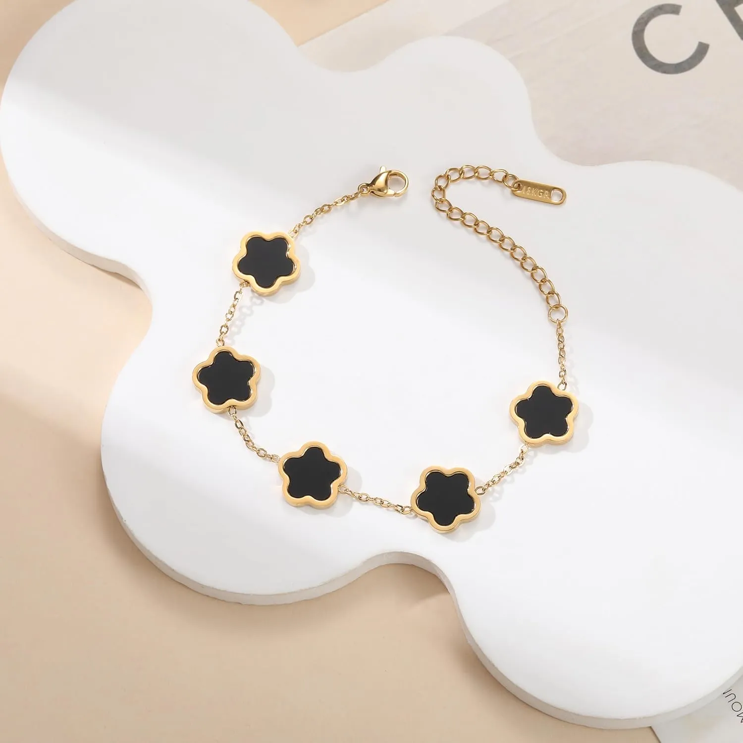 18K Gold Plated Clover Bracelet for Women - Four Leaf Flower Lucky 4 Leaf Link Bracelet Jewelry Gift for Women Van Cleef