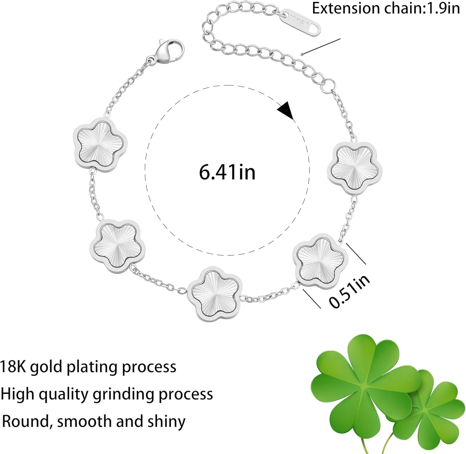 18K Gold Plated Clover Bracelet for Women - Four Leaf Flower Lucky 4 Leaf Link Bracelet Jewelry Gift for Women Van Cleef