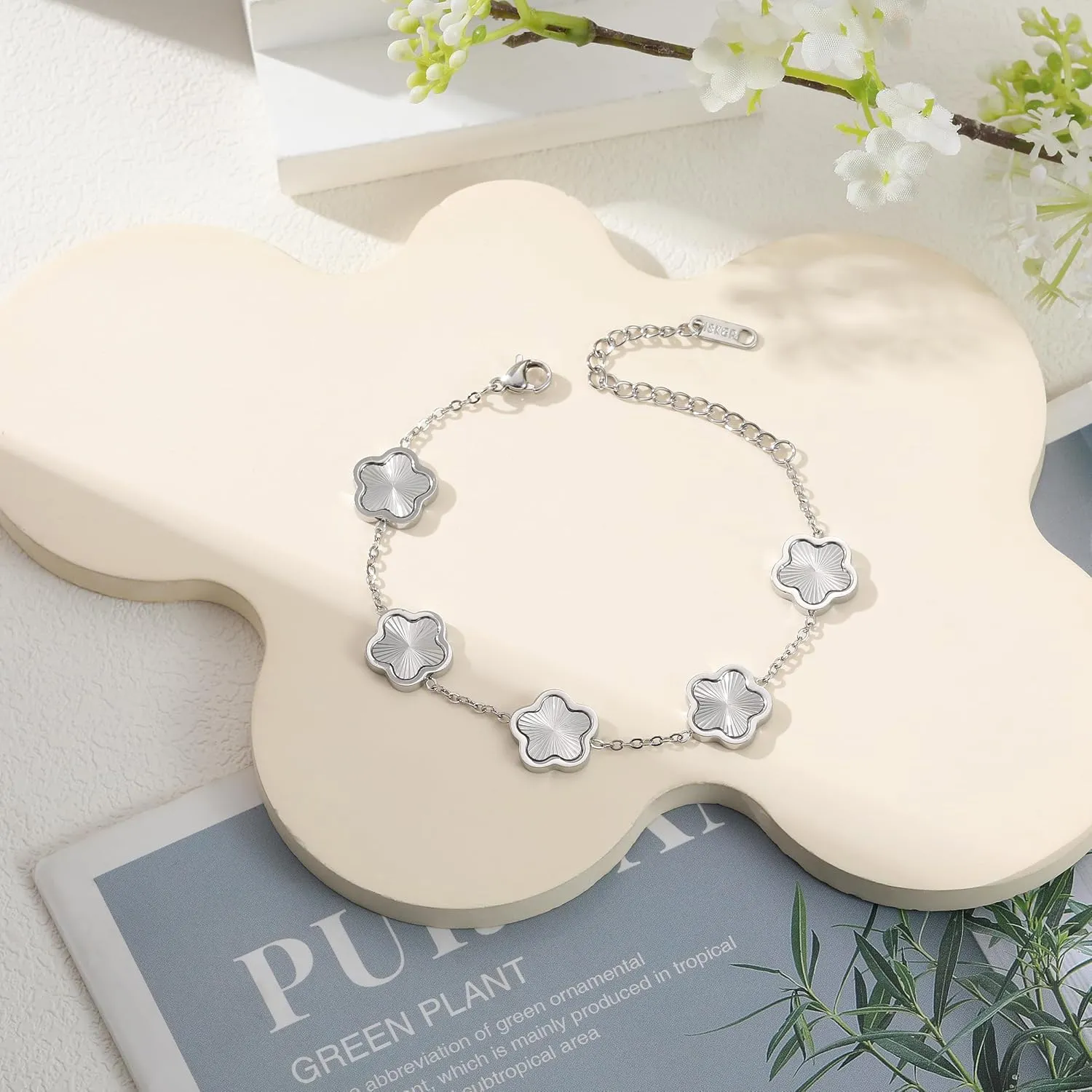 18K Gold Plated Clover Bracelet for Women - Four Leaf Flower Lucky 4 Leaf Link Bracelet Jewelry Gift for Women Van Cleef