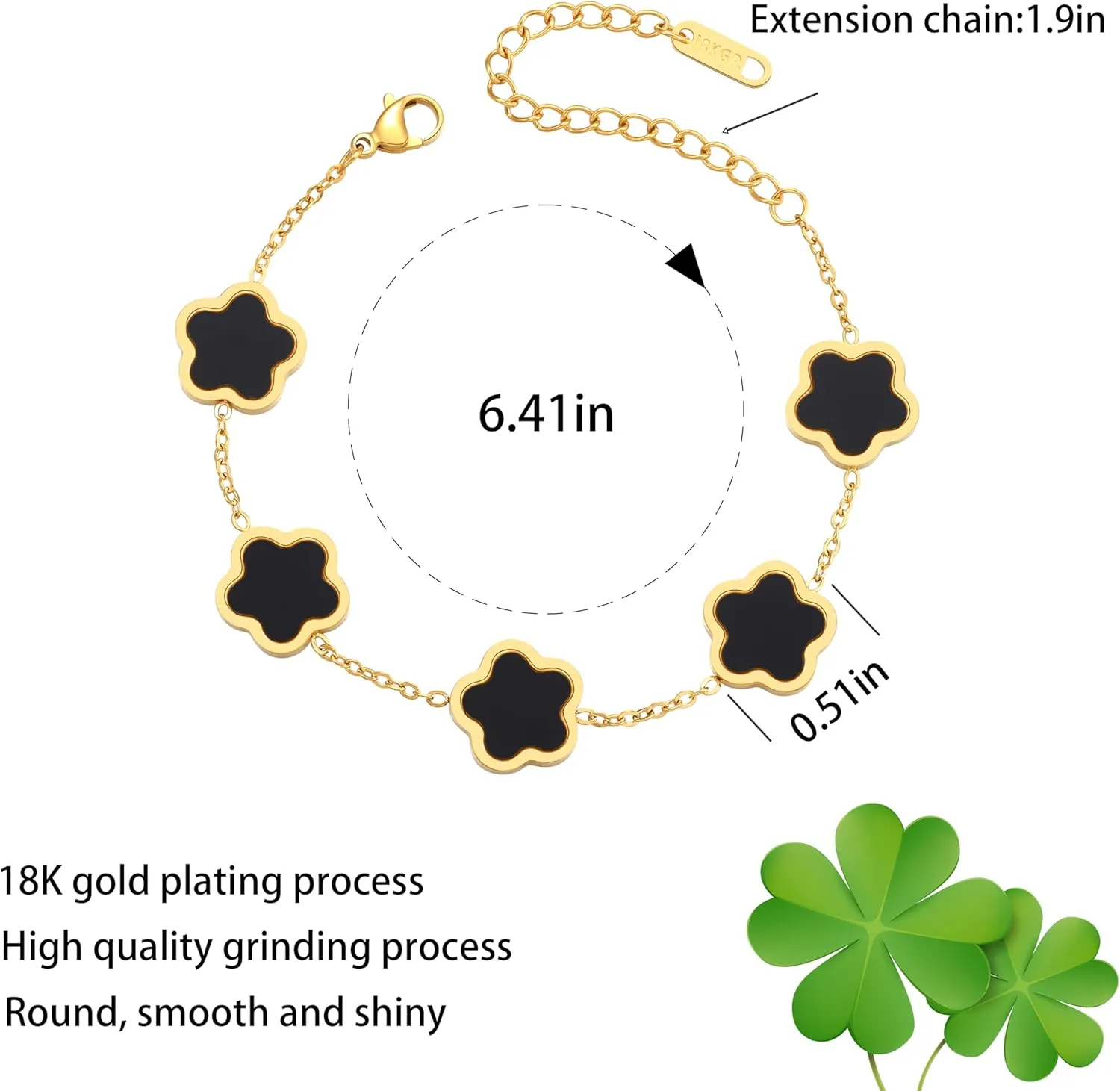 18K Gold Plated Clover Bracelet for Women - Four Leaf Flower Lucky 4 Leaf Link Bracelet Jewelry Gift for Women Van Cleef