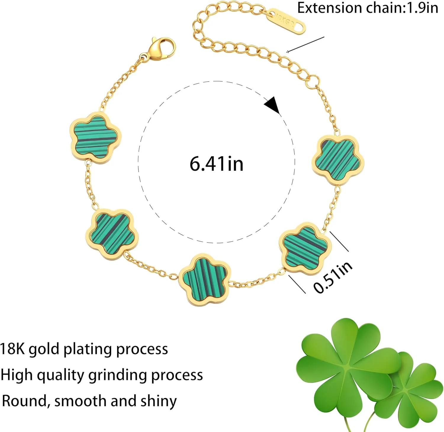 18K Gold Plated Clover Bracelet for Women - Four Leaf Flower Lucky 4 Leaf Link Bracelet Jewelry Gift for Women Van Cleef
