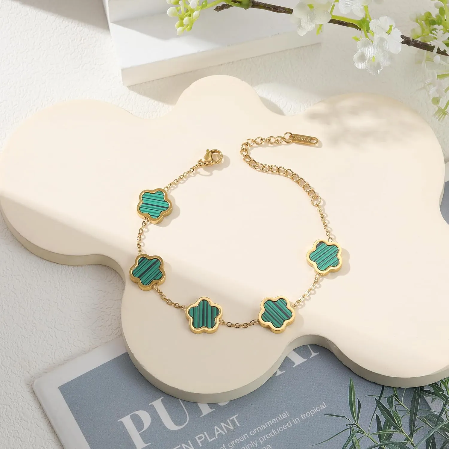 18K Gold Plated Clover Bracelet for Women - Four Leaf Flower Lucky 4 Leaf Link Bracelet Jewelry Gift for Women Van Cleef