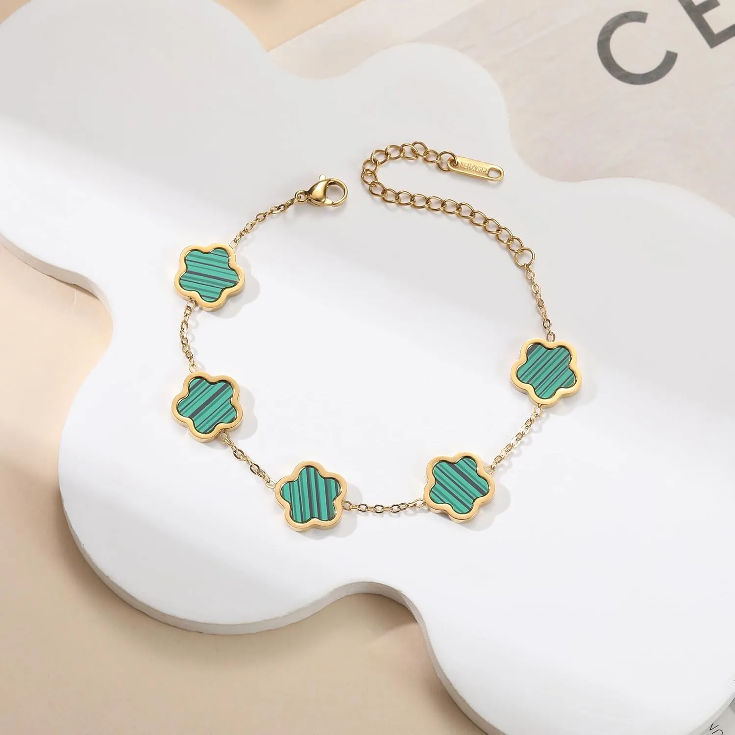 18K Gold Plated Clover Bracelet for Women - Four Leaf Flower Lucky 4 Leaf Link Bracelet Jewelry Gift for Women Van Cleef