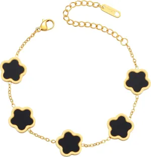 18K Gold Plated Clover Bracelet for Women - Four Leaf Flower Lucky 4 Leaf Link Bracelet Jewelry Gift for Women Van Cleef
