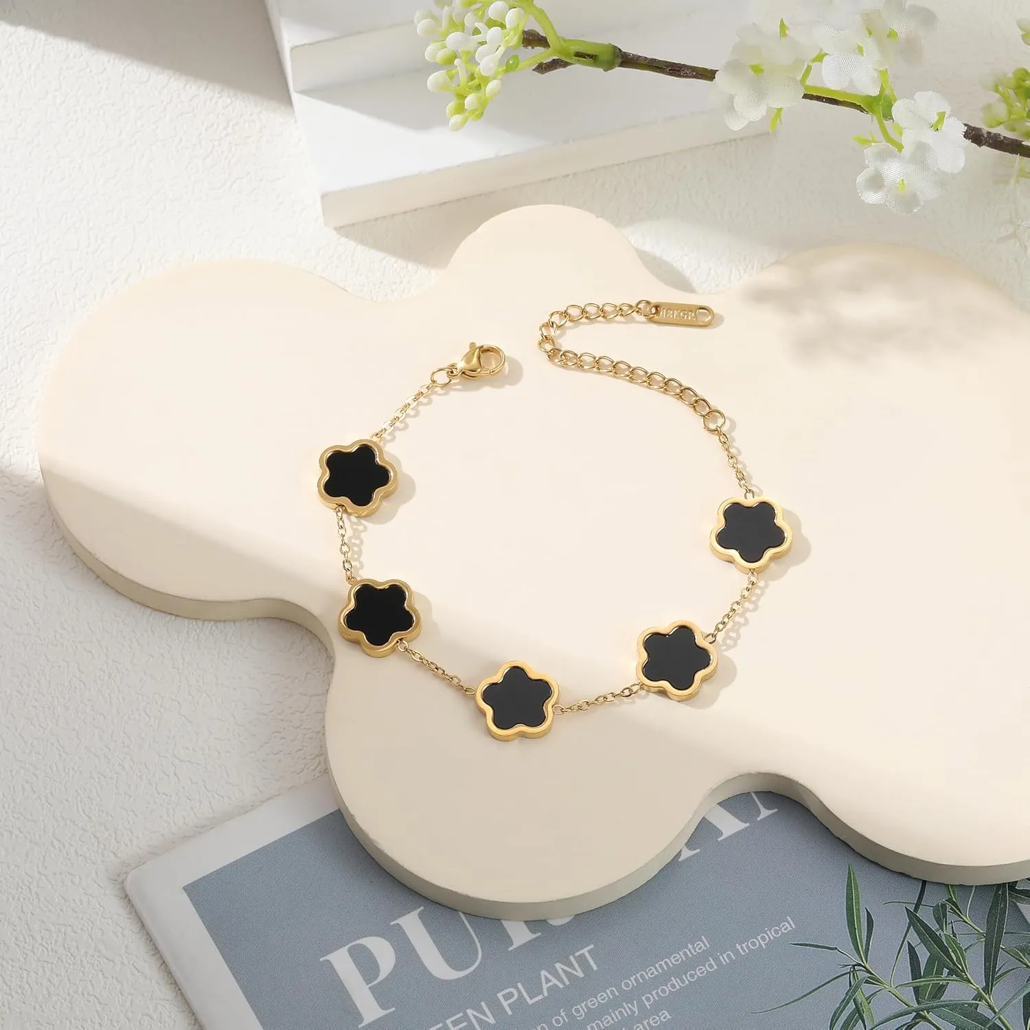 18K Gold Plated Clover Bracelet for Women - Four Leaf Flower Lucky 4 Leaf Link Bracelet Jewelry Gift for Women Van Cleef