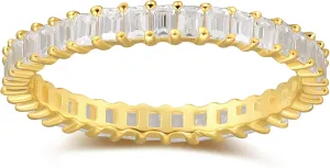 18K Gold Plated Dainty Vertical Baguette Eternity Band | CZ Stacking Ring in Gold | Womens Gold Stackable Ring Promise Ring Wedding Jewelry Hypoallergenic