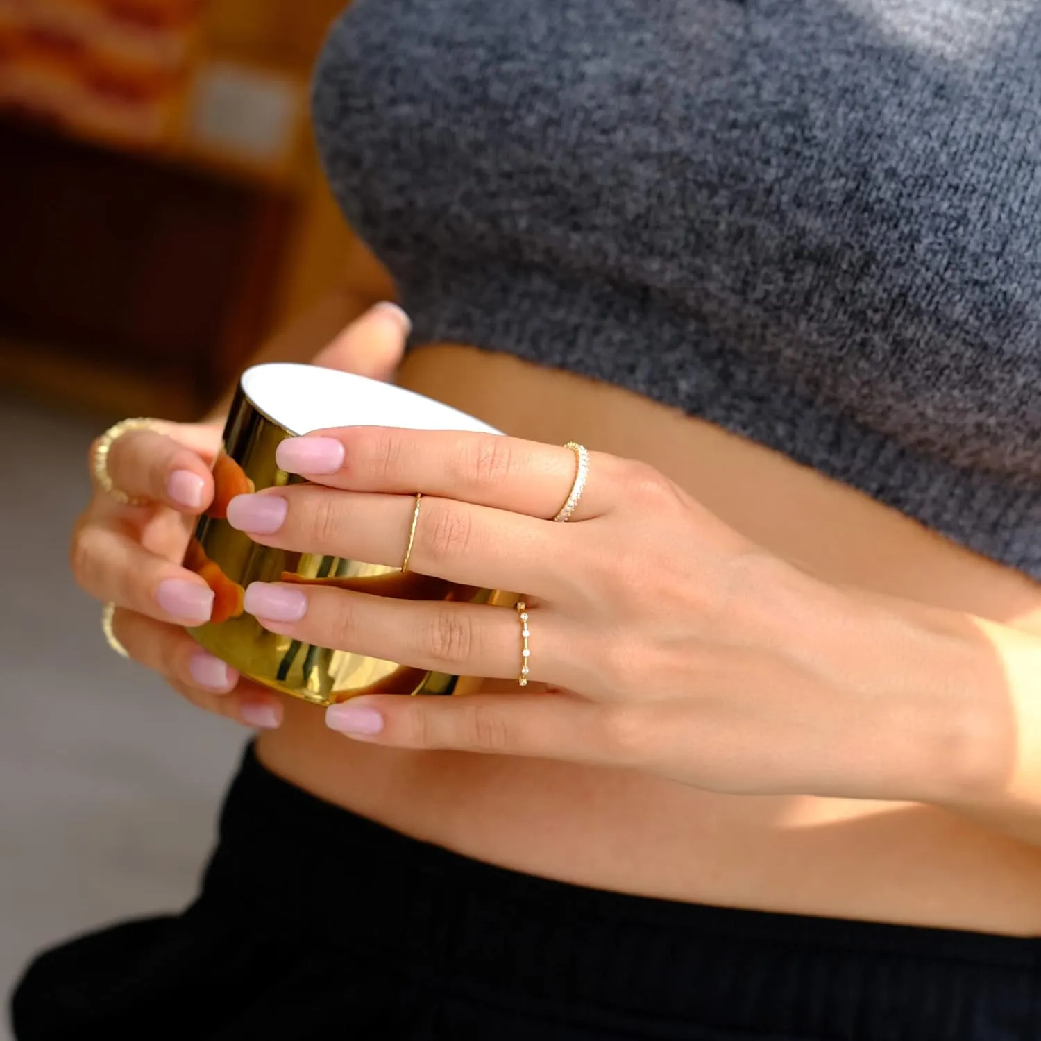 18K Gold Plated Dainty Vertical Baguette Eternity Band | CZ Stacking Ring in Gold | Womens Gold Stackable Ring Promise Ring Wedding Jewelry Hypoallergenic