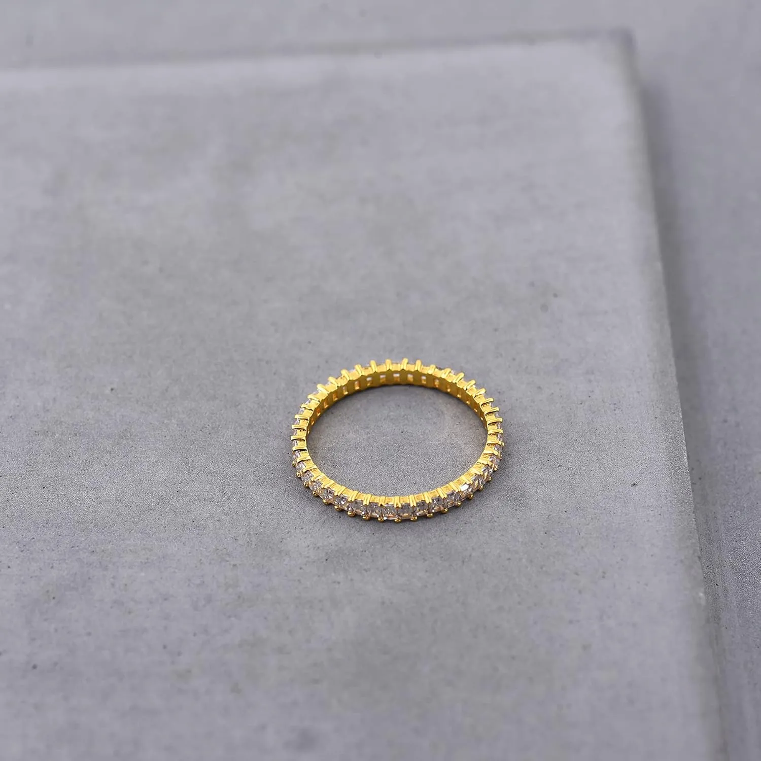 18K Gold Plated Dainty Vertical Baguette Eternity Band | CZ Stacking Ring in Gold | Womens Gold Stackable Ring Promise Ring Wedding Jewelry Hypoallergenic