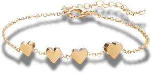 18K Gold-Plated Four Movable Heart Charm Bracelet for Women | Dainty Link Chain Jewelry for Love and Friendship