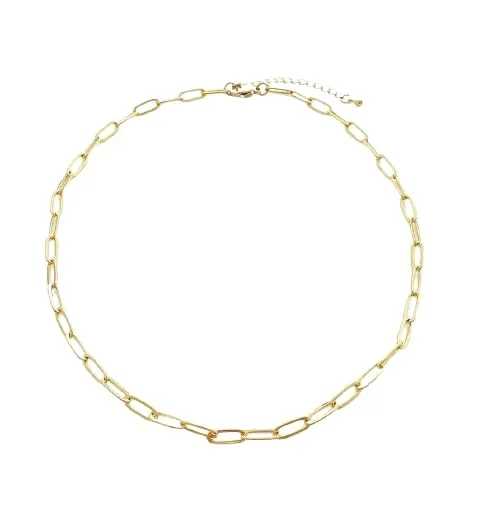 18K Gold Plated Paperclip Chain Choker Necklace Linked Paper Clip Layering Girls Trendy Chains