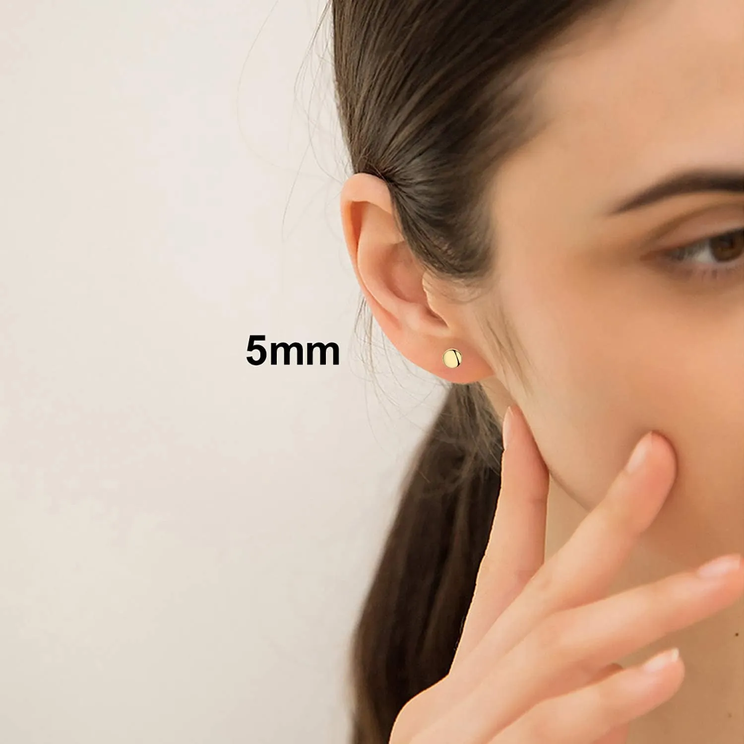 18K Gold Plated Sterling Silver Dot Stud Earrings 3mm-10mm Options, Flat Round Disc Studs Hypoallergenic Jewelry