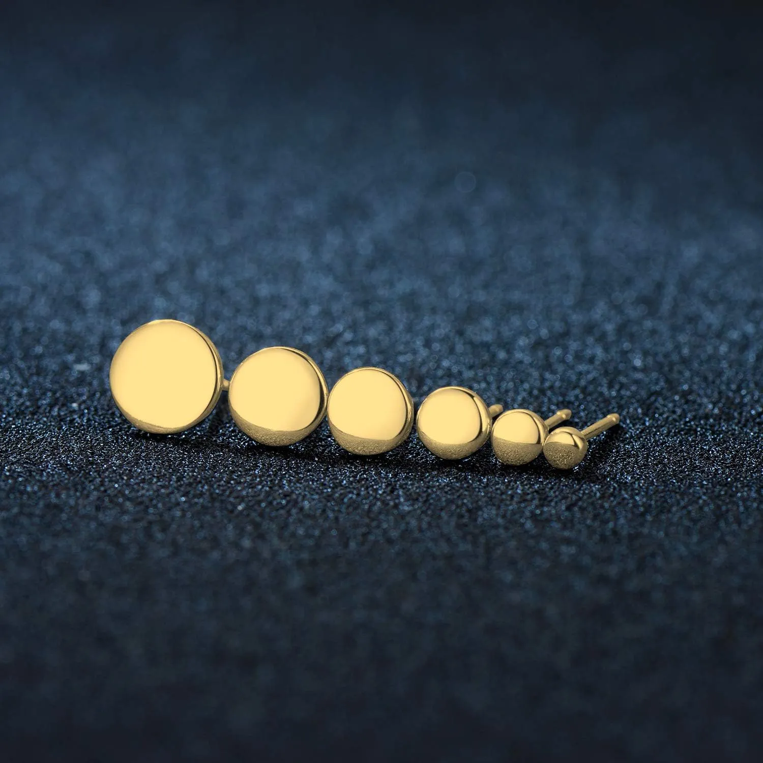 18K Gold Plated Sterling Silver Dot Stud Earrings 3mm-10mm Options, Flat Round Disc Studs Hypoallergenic Jewelry