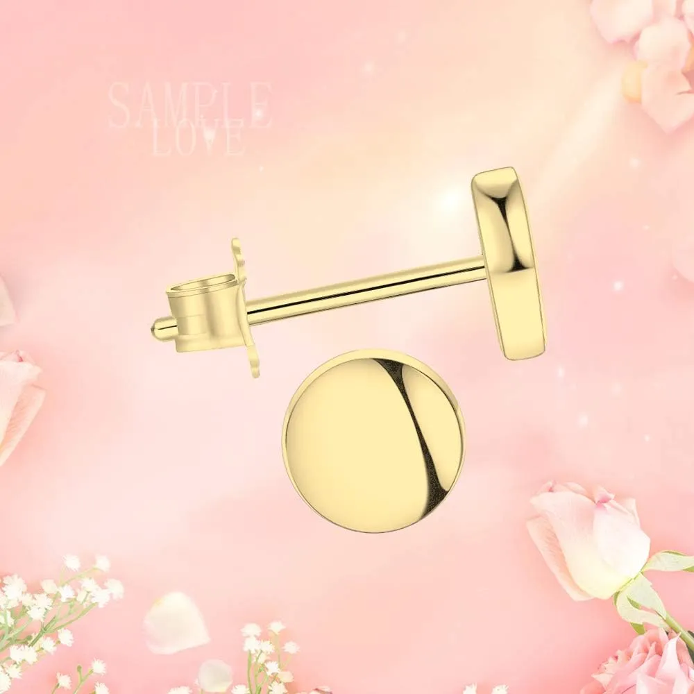18K Gold Plated Sterling Silver Dot Stud Earrings 3mm-10mm Options, Flat Round Disc Studs Hypoallergenic Jewelry