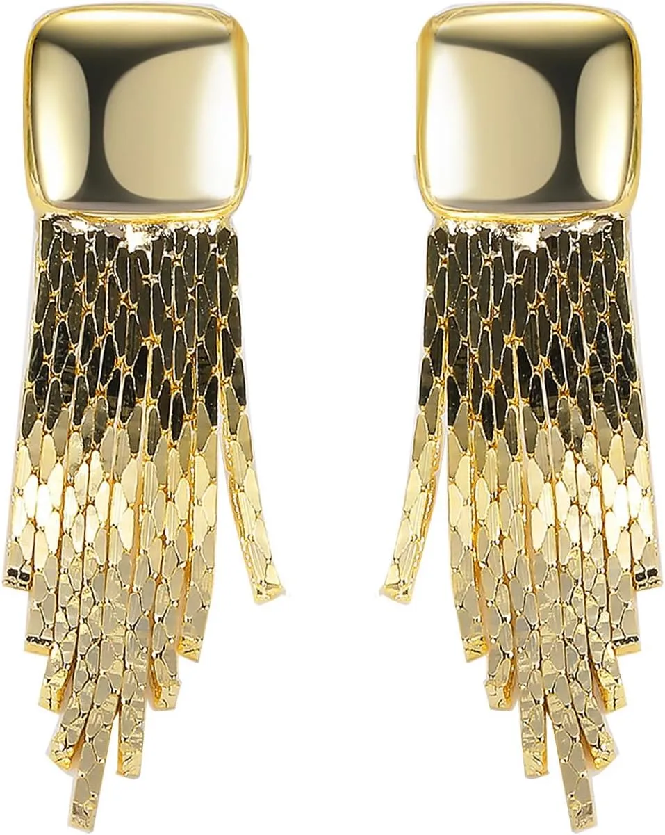 18K Gold Plated Tassels Stud Earrings for Women Hypoallergenic for Sensitive Ears Fashion Piercing Post Studs Lightweight
