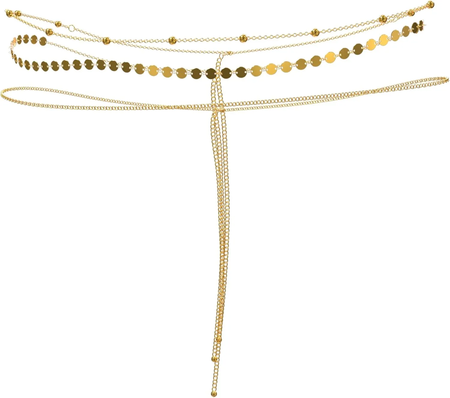 18K Gold Plated Waist Chain for Women, 3PCS Sexy Belly Chain Jewelry,Adjustable Multilayer Bikini Body Chain,Gold Metal Waist Belt for Dresses and Beachwear