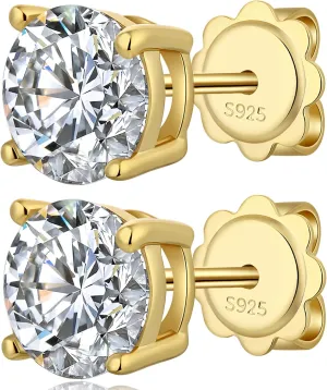 18K White Gold Plated CZ Diamond Stud Earrings 925 Sterling Silver Cubic Zirconia Stud Earrings for Women/Men Hypoallergenic Stud Earrings 4MM-8MM