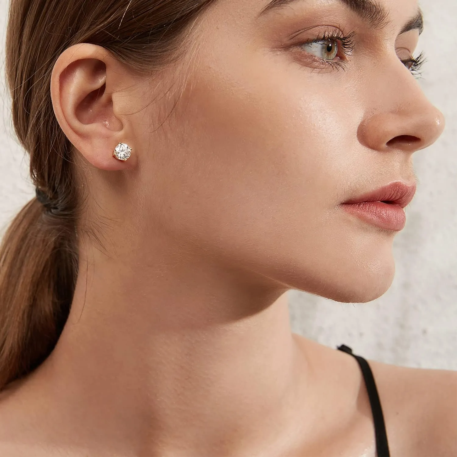 18K White Gold Plated CZ Diamond Stud Earrings 925 Sterling Silver Cubic Zirconia Stud Earrings for Women/Men Hypoallergenic Stud Earrings 4MM-8MM