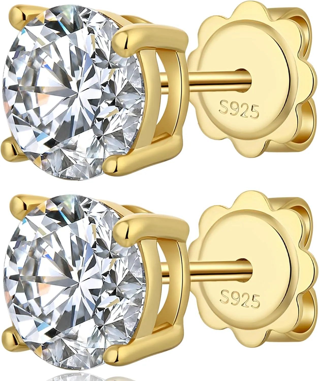 18K White Gold Plated CZ Diamond Stud Earrings 925 Sterling Silver Cubic Zirconia Stud Earrings for Women/Men Hypoallergenic Stud Earrings 4MM-8MM