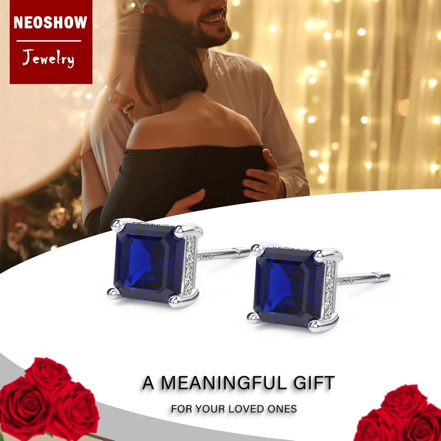 18K White Gold Plated Sterling Silver Asscher Cut Cubic Zirconia Stud Earrings for Women Men | Square CZ Stud Earrings Simulated Diamond Earrings Studs