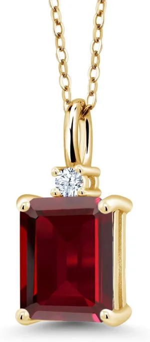 18K Yellow Gold Plated Silver Gemstone Birthstone Solitaire Pendant Necklace for Women | Emerald Cut 9X7MM and 2MM Round White Accents | With 18 Inch Chain | Fine Jewelry for Her Mom Wife