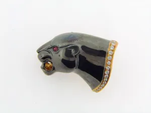 18K-YG   BLACK OXIDIZED GOLD AND DIAMOND PANTHER BROOCH