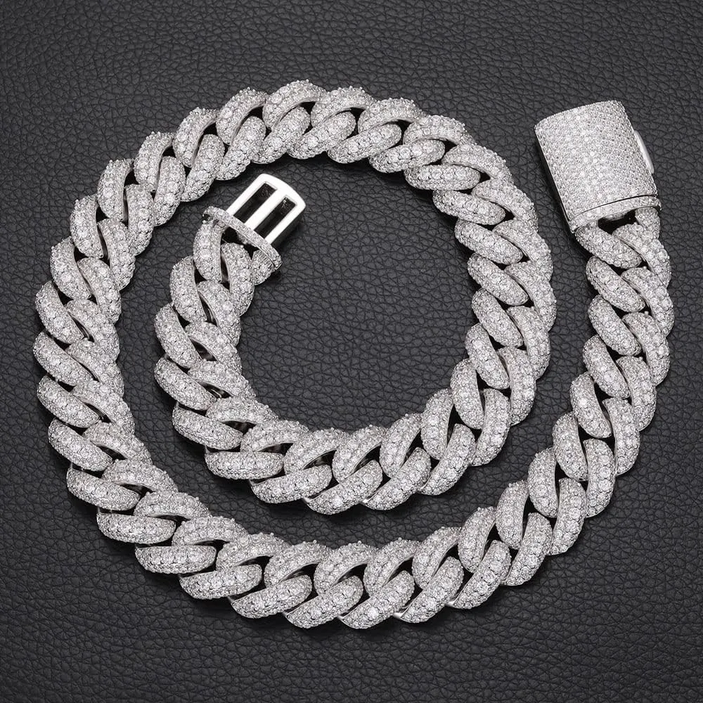 18mm Iced Out Cuban Link Chain 18K White Gold Plated Bling 5A  Cubic Zirconia Diamond Chain Rapper Hip Hop Thick Cuban Link Necklace Luxury Jewelry for Men and Women