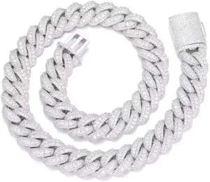 18mm Iced Out Cuban Link Chain 18K White Gold Plated Bling 5A  Cubic Zirconia Diamond Chain Rapper Hip Hop Thick Cuban Link Necklace Luxury Jewelry for Men and Women