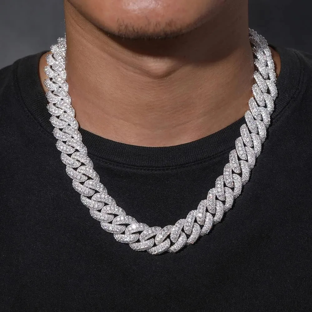 18mm Iced Out Cuban Link Chain 18K White Gold Plated Bling 5A  Cubic Zirconia Diamond Chain Rapper Hip Hop Thick Cuban Link Necklace Luxury Jewelry for Men and Women