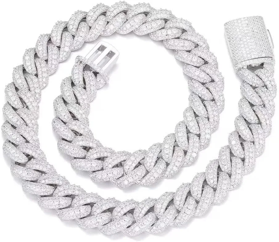 18mm Iced Out Cuban Link Chain 18K White Gold Plated Bling 5A  Cubic Zirconia Diamond Chain Rapper Hip Hop Thick Cuban Link Necklace Luxury Jewelry for Men and Women